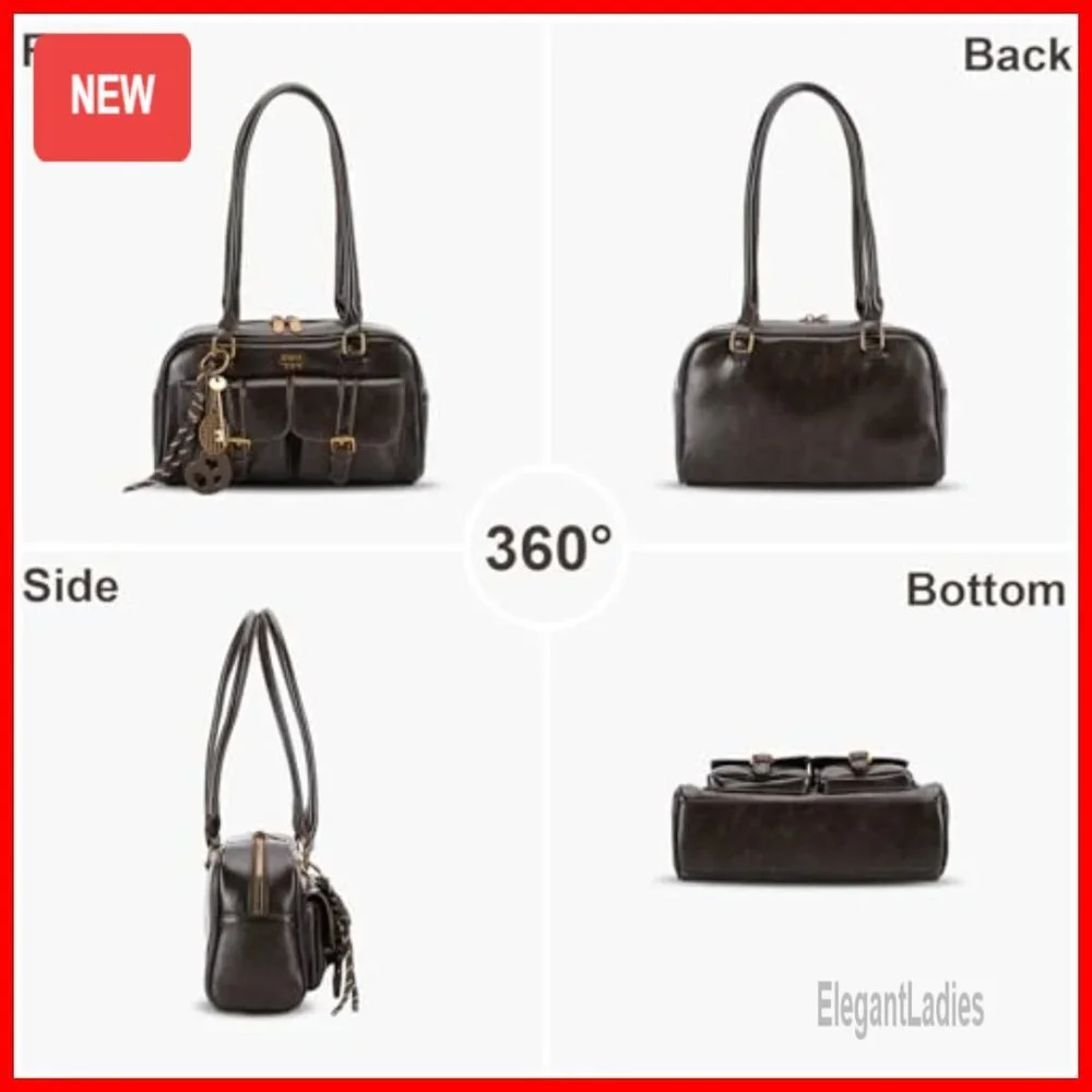 Retro Y2K Shoulder Bag with Multiple Pockets, PU Leather, Top Handle
